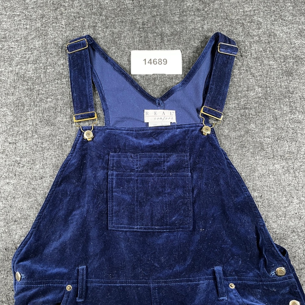Real Comfort Overalls Womens 12P Blue Excellent Vintage Velvet Cotton Dungarees